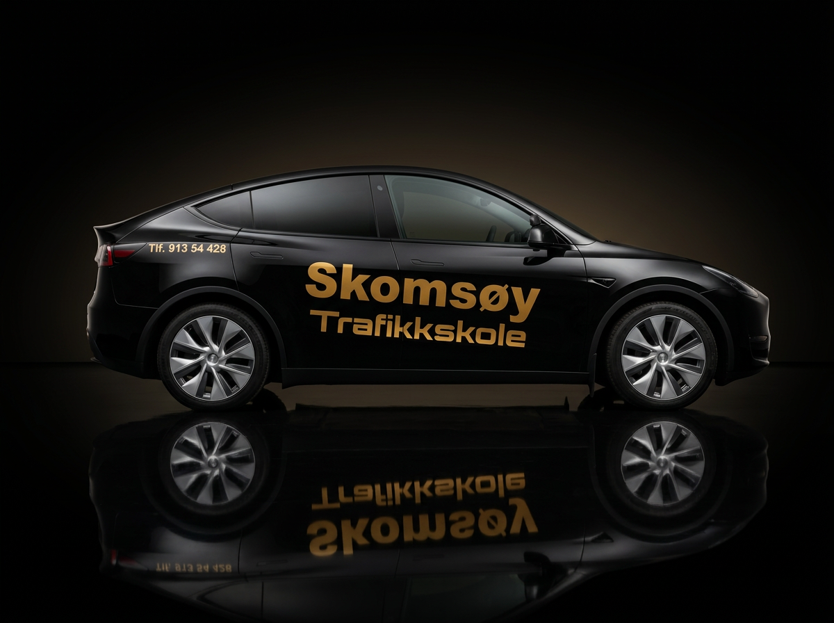 Automat skolebil Tesla Model Y hos Skomsøy Trafikkskole på Nøtterøy